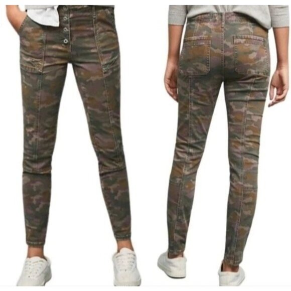Anthropologie Camo Pants Women's Size 28 30X28 Jefferson Slim Utility Button Fly - Picture 2 of 10